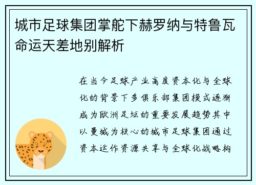 城市足球集团掌舵下赫罗纳与特鲁瓦命运天差地别解析